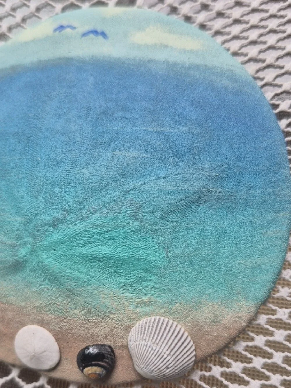 Sand Dollar Painting Of Beach Scene With Real Mini Shells